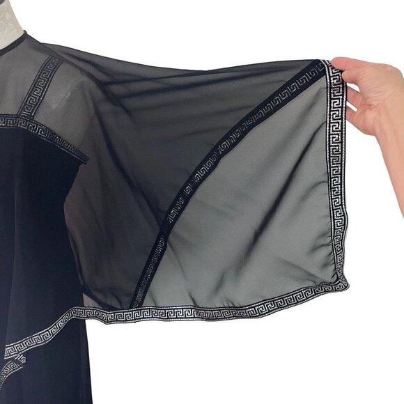 Vintage Womens Maxi Dress Cape Set Black Size Medium 70s Empire Waist Greek Trim - Picture 9 of 16